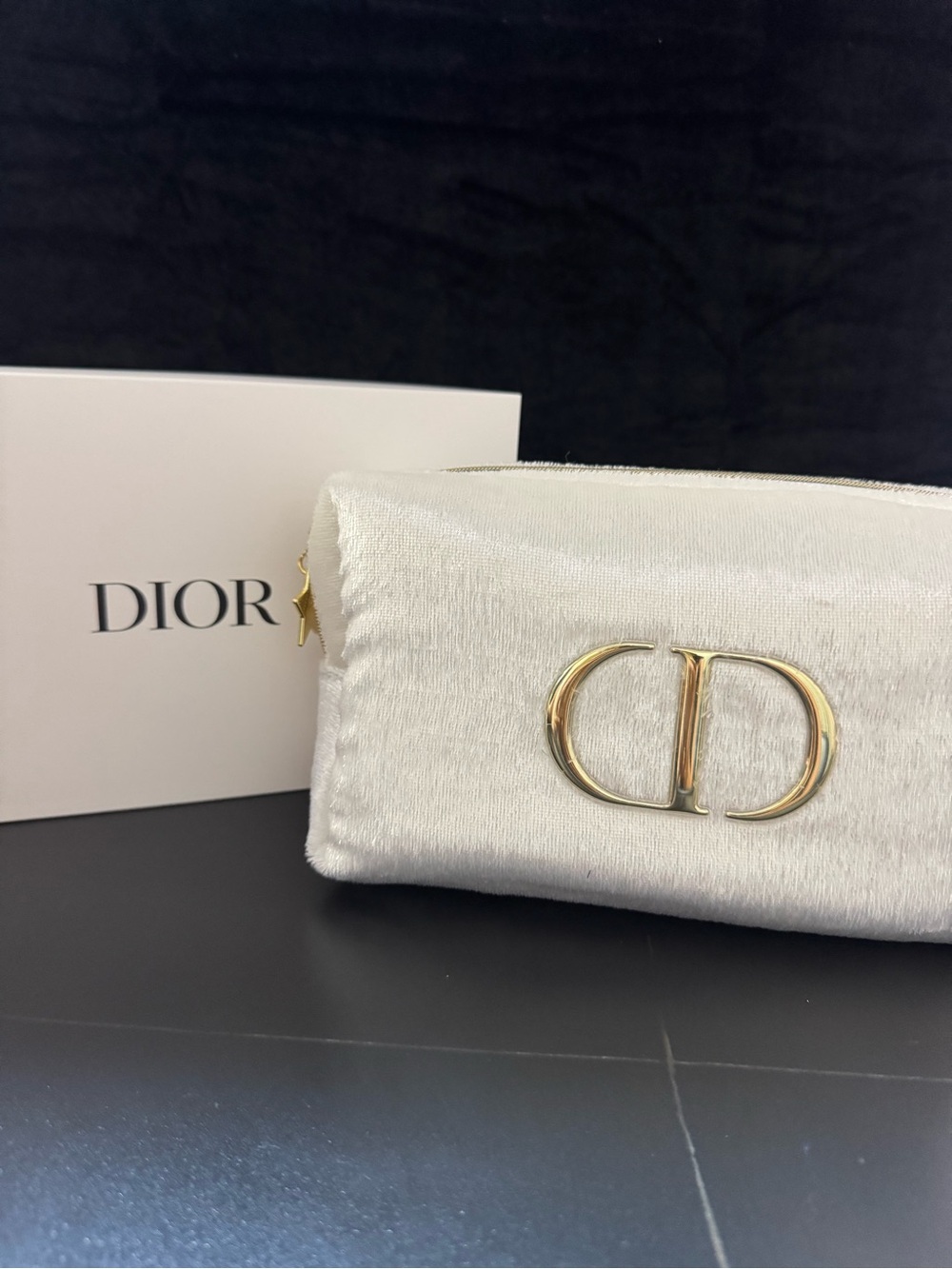Dior White Velvet CD Logo Cosmetic Pouch